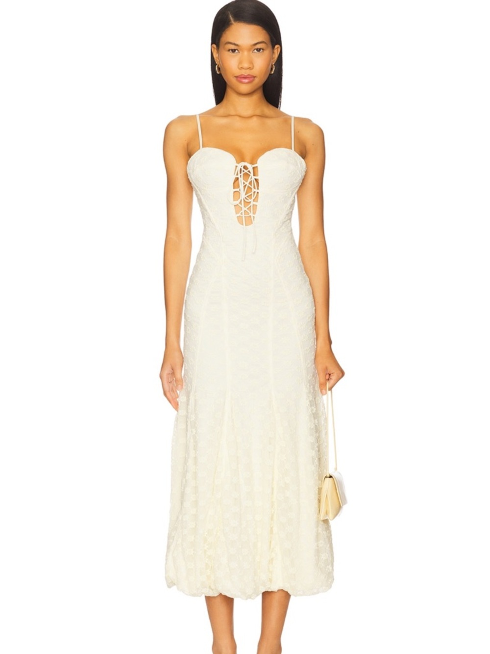 Bardot Ivory Lace-Up Midi Dress